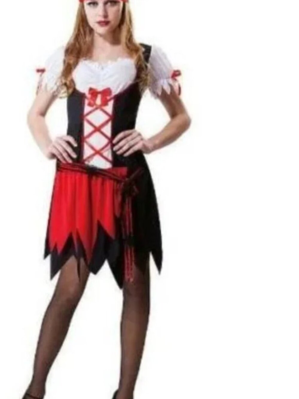 Pirate Pretty Halloween Costume Red White Black Dress Only Party One Size Womens